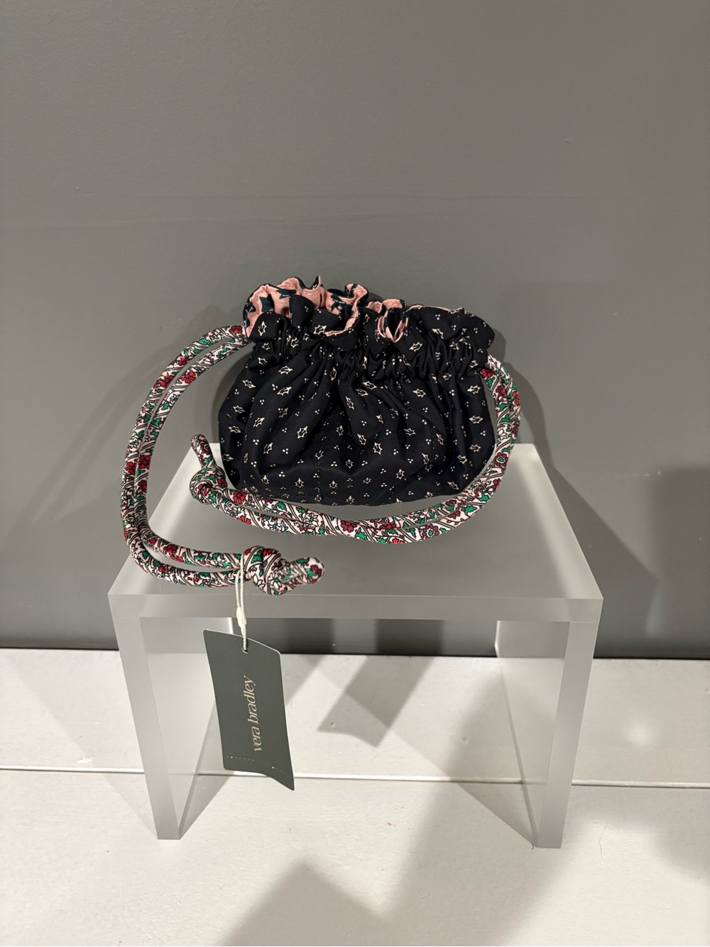 Vera Bradley Black Floral-Trim Drawstring Mini Crossbody